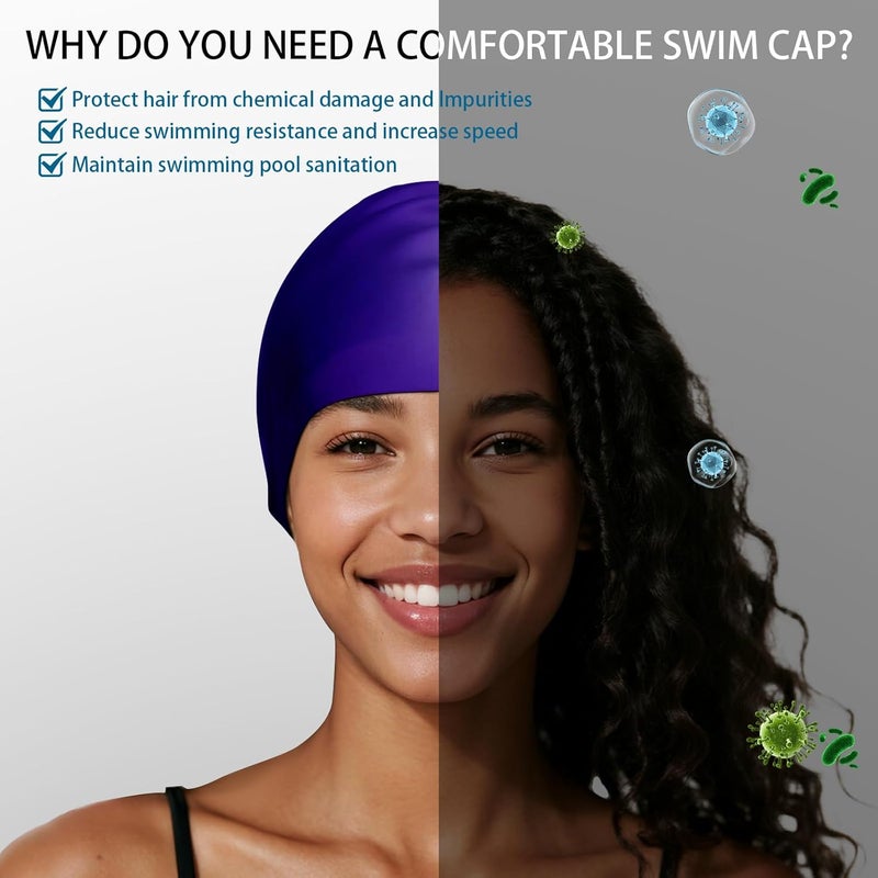 Whale Extra Large Swim Cap for Women Men Non-Slip, High Elasticity Keeps Hair Dry Unisex Large Size Suitable for Long Hair, Curly Hair and African Dreadlocks - Image 2